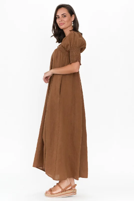 Bethania Mocha Linen Dress