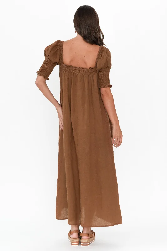 Bethania Mocha Linen Dress