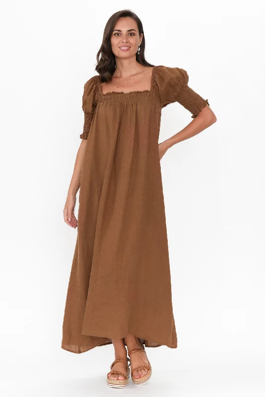 Bethania Mocha Linen Dress