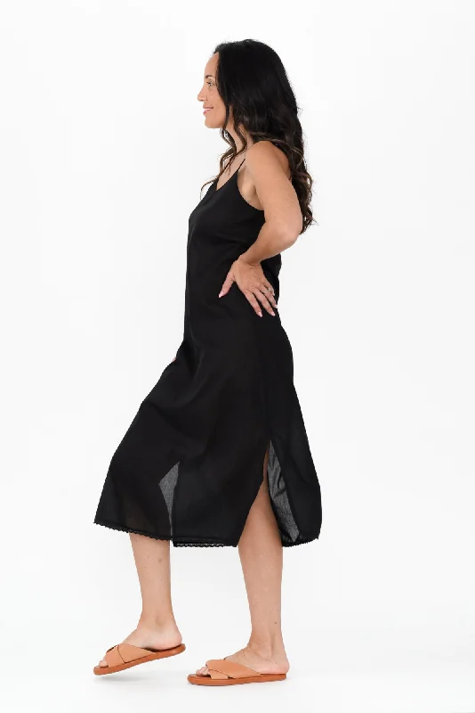 Black Cotton Maxi Slip Dress