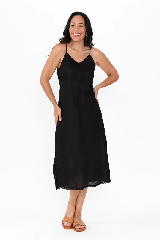 Black Cotton Maxi Slip Dress