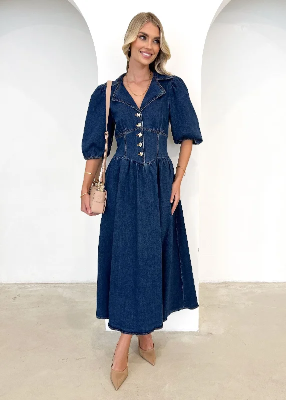 Carmine Denim Maxi Dress - Indigo