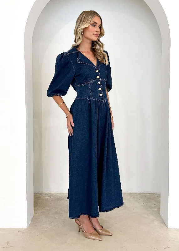 Carmine Denim Maxi Dress - Indigo