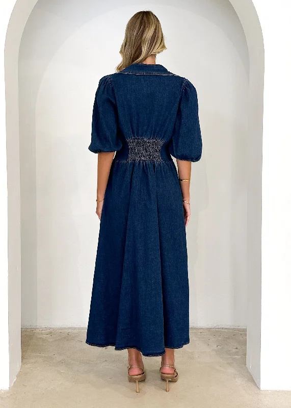 Carmine Denim Maxi Dress - Indigo