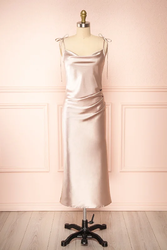 Elyse Champagne | Cowl Neck Midi Dress