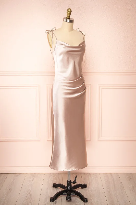 Elyse Champagne | Cowl Neck Midi Dress