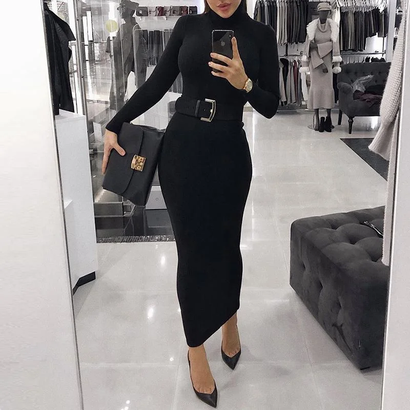 FashionSierra - Fashion Women Turtleneck Long Sleeve Dress