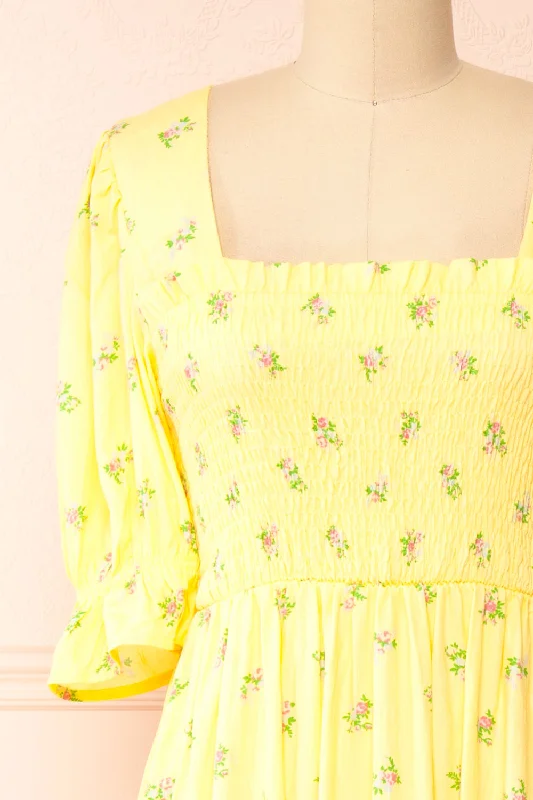 Hapi | Yellow Floral Midi Dress