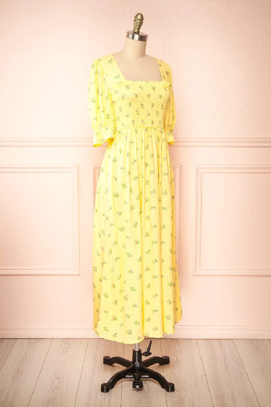 Hapi | Yellow Floral Midi Dress