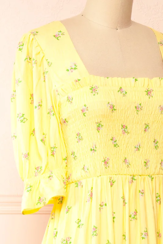 Hapi | Yellow Floral Midi Dress