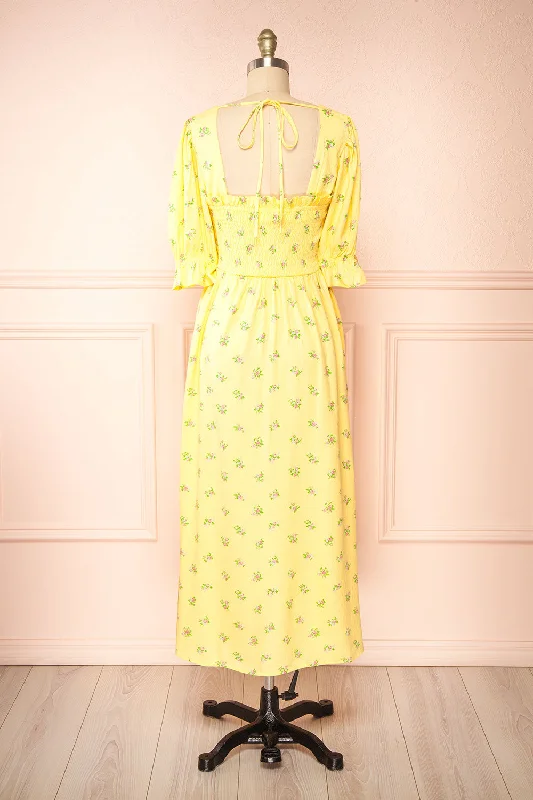 Hapi | Yellow Floral Midi Dress