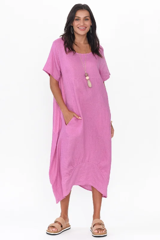 Kandace Pink Linen Pocket Dress