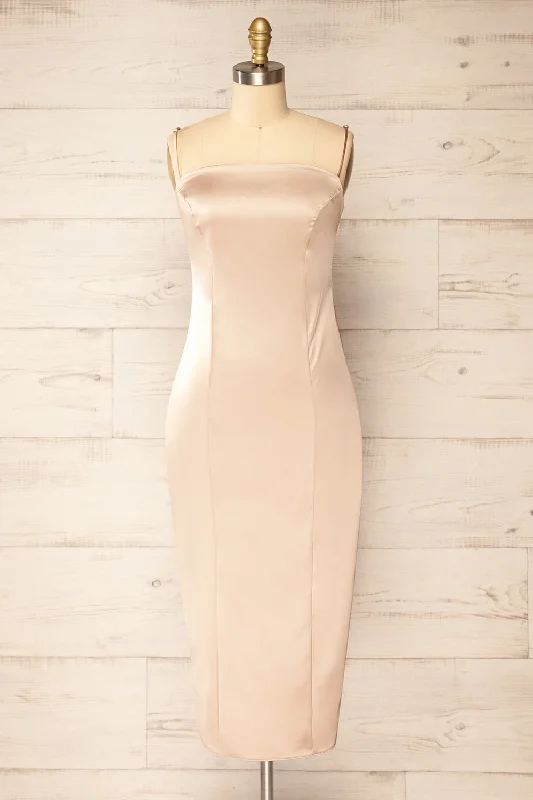 Korina Champagne | Fitted Satin Midi Dress