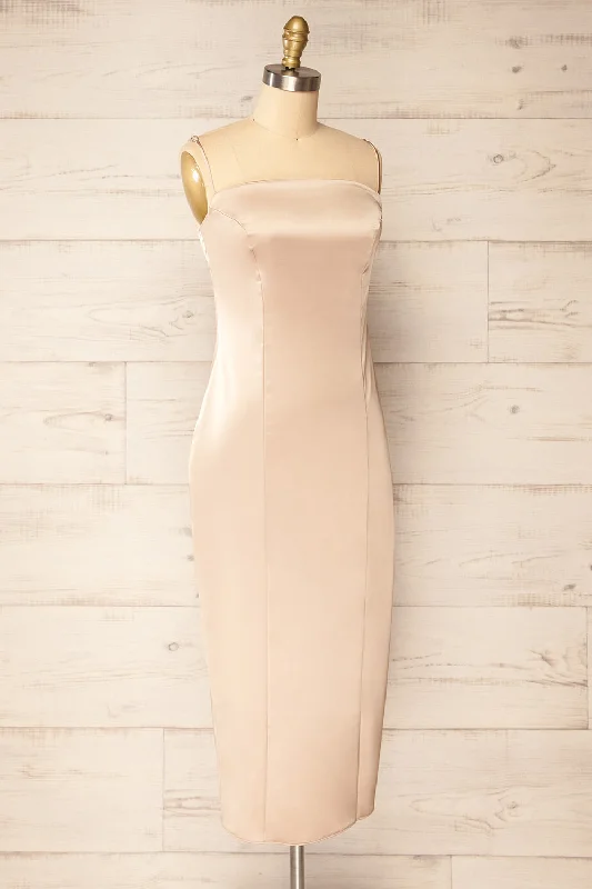 Korina Champagne | Fitted Satin Midi Dress