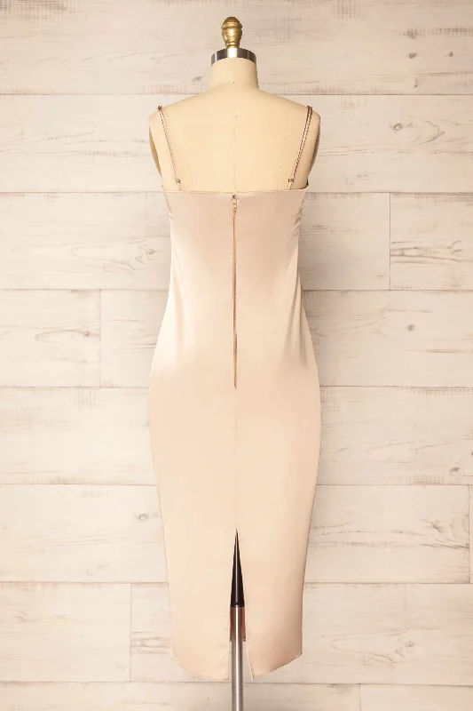 Korina Champagne | Fitted Satin Midi Dress