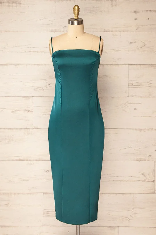 Korina Green | Fitted Satin Midi Dress