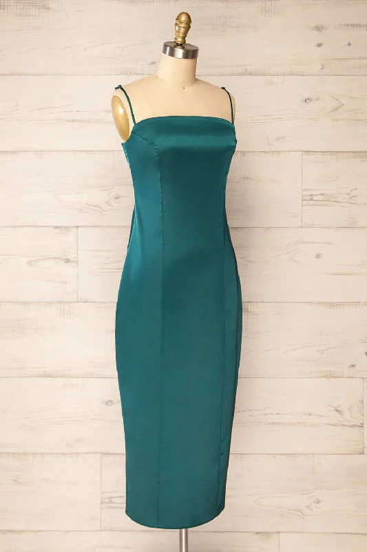 Korina Green | Fitted Satin Midi Dress