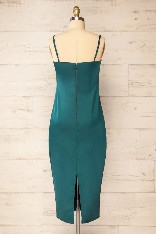 Korina Green | Fitted Satin Midi Dress