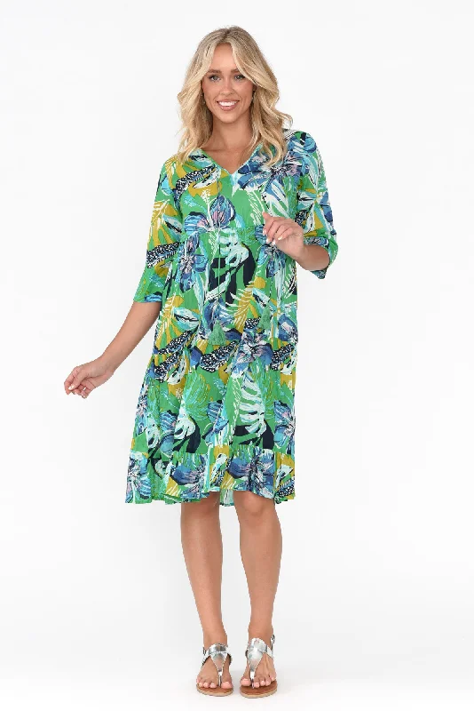 Milana Green Safari Crinkle Cotton Dress