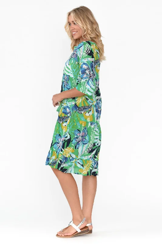 Milana Green Safari Crinkle Cotton Dress