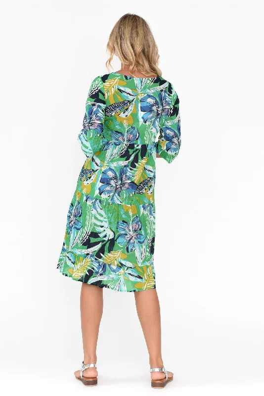 Milana Green Safari Crinkle Cotton Dress