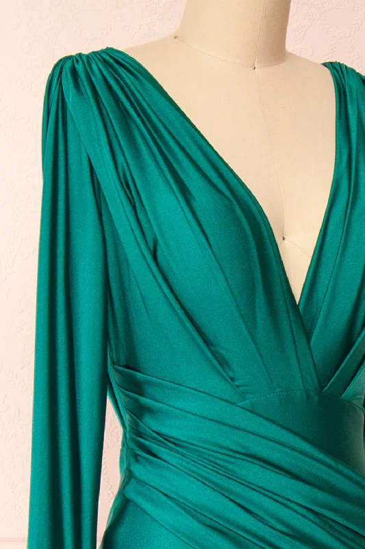 Lenai Green | Draped Mermaid Gown w/ Long Sleeves