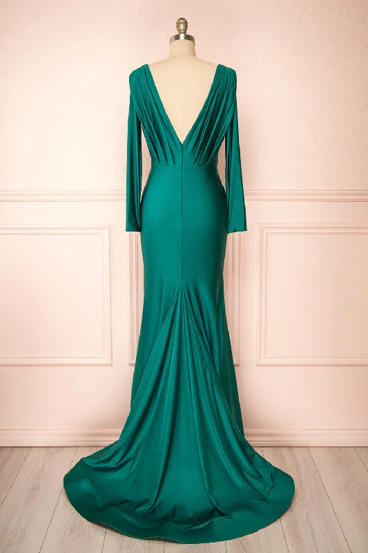 Lenai Green | Draped Mermaid Gown w/ Long Sleeves