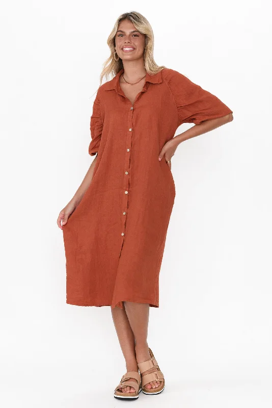 Leon Rust Linen Shirt Dress