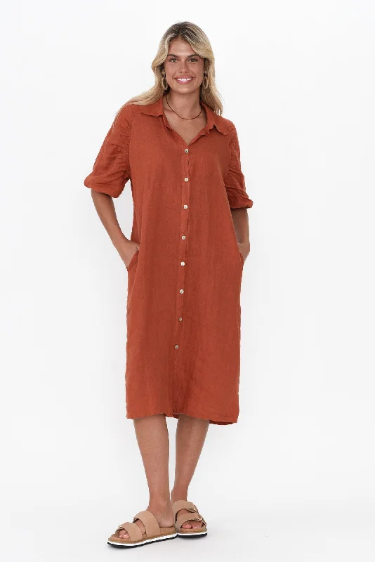 Leon Rust Linen Shirt Dress