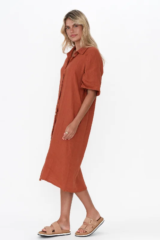 Leon Rust Linen Shirt Dress