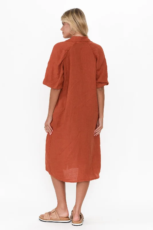 Leon Rust Linen Shirt Dress