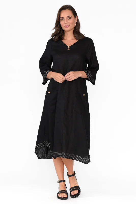 Lolita Black Linen Pocket Dress