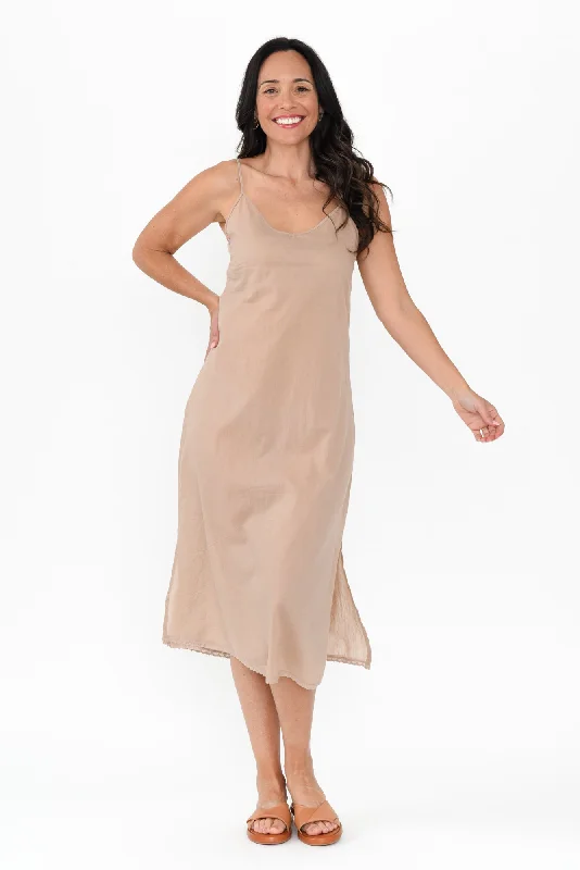 Nude Cotton Maxi Slip Dress