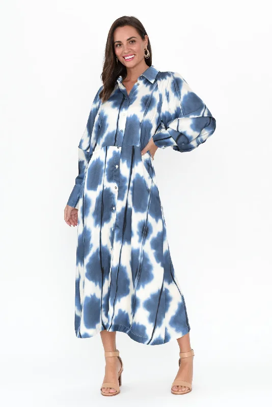 Obi Navy Spot Tie Dress