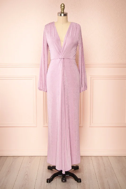 Shaina | Knot Front Lilac Maxi Dress