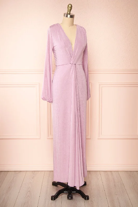 Shaina | Knot Front Lilac Maxi Dress