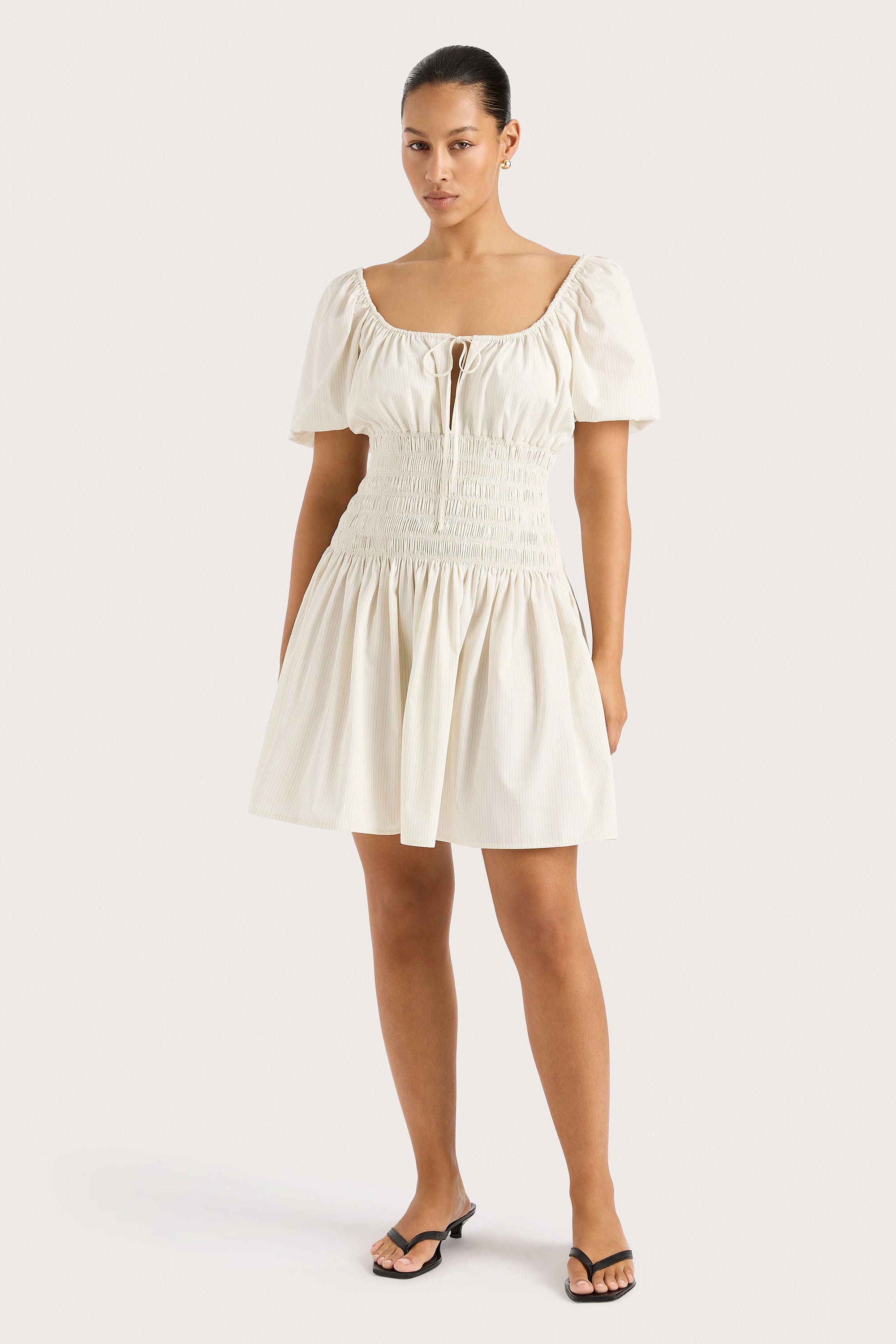 Aya Mini Dress Cream Pinstripe