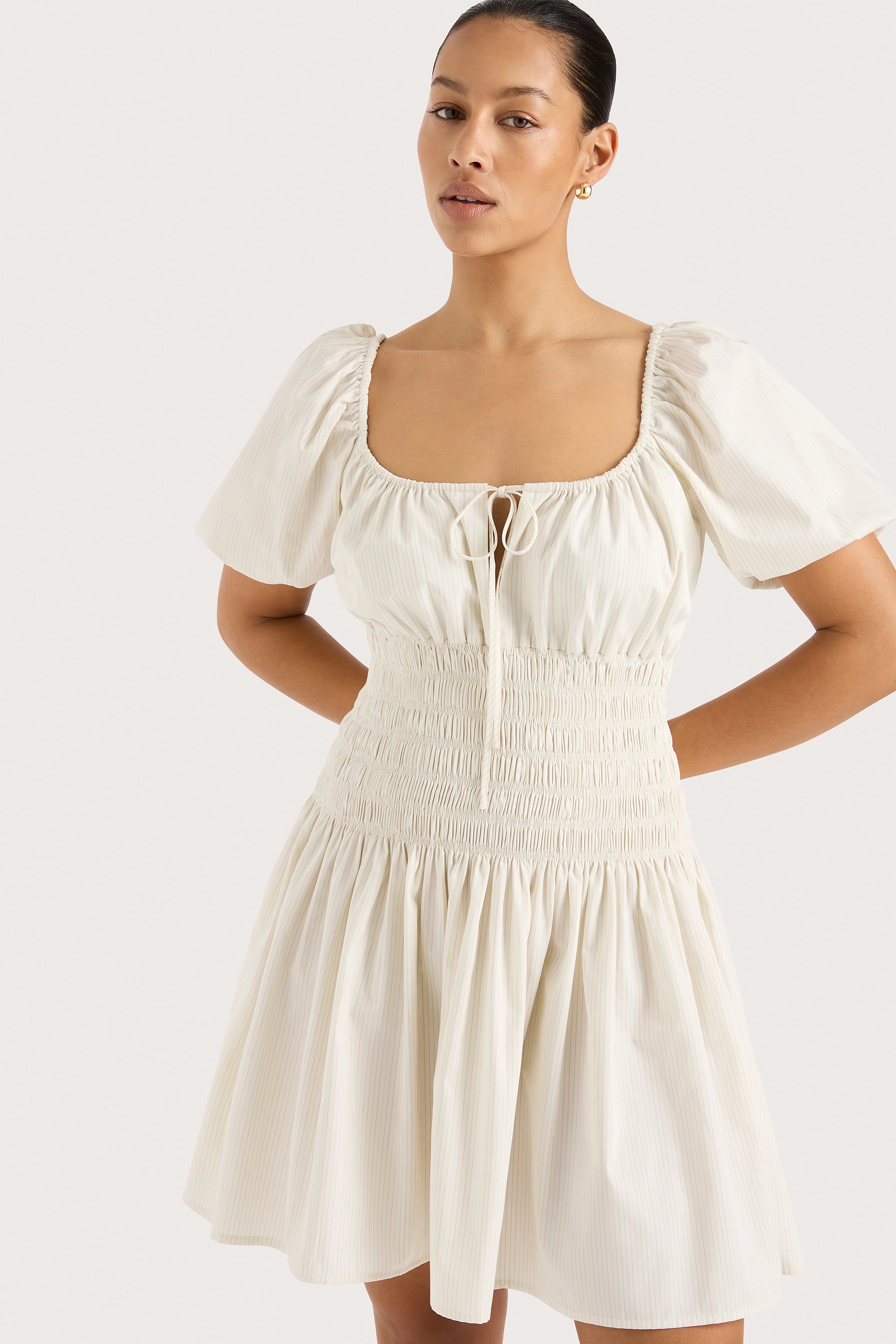 Aya Mini Dress Cream Pinstripe