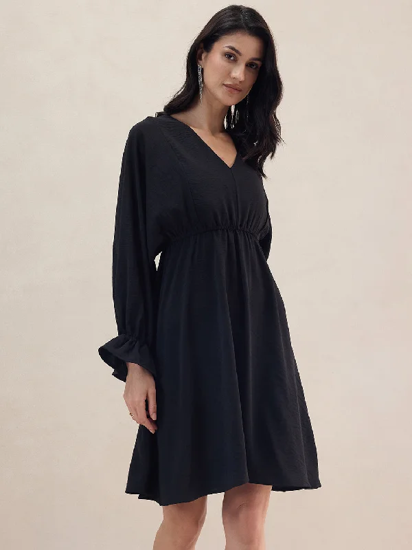 Black Kimono Sleeve Midi Dresss