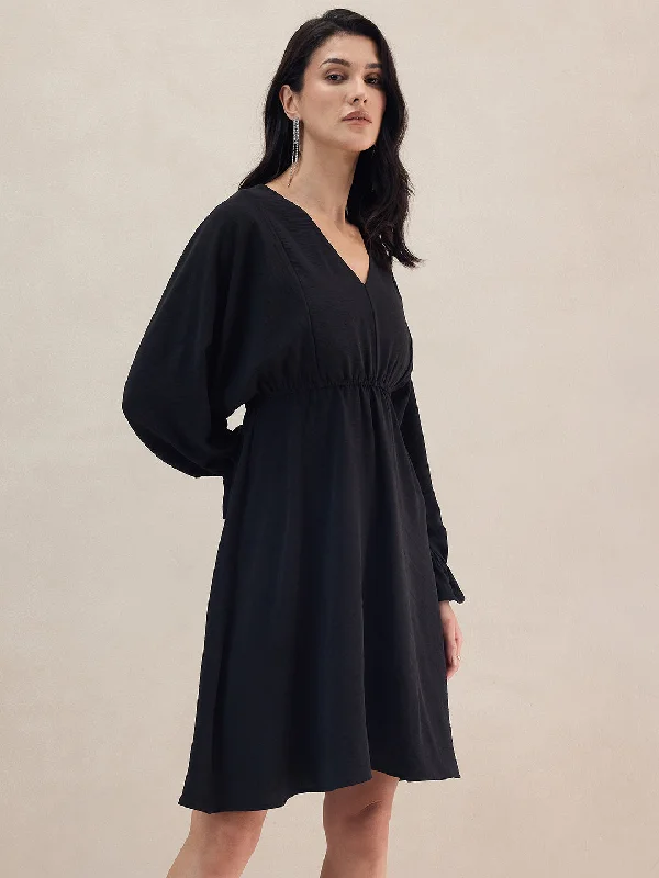 Black Kimono Sleeve Midi Dresss