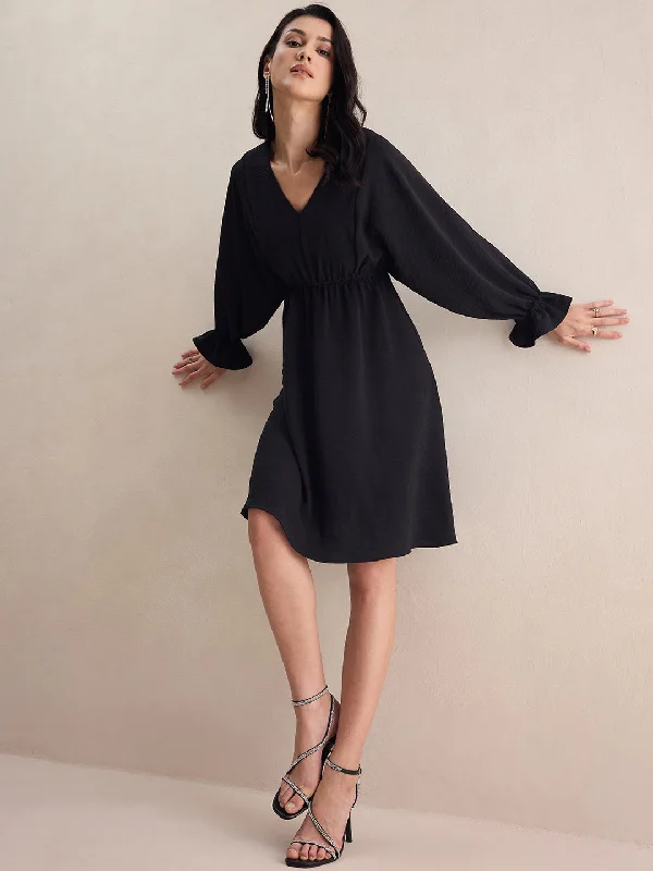 Black Kimono Sleeve Midi Dresss