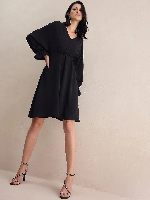 Black Kimono Sleeve Midi Dresss