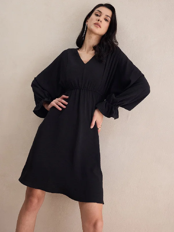 Black Kimono Sleeve Midi Dresss