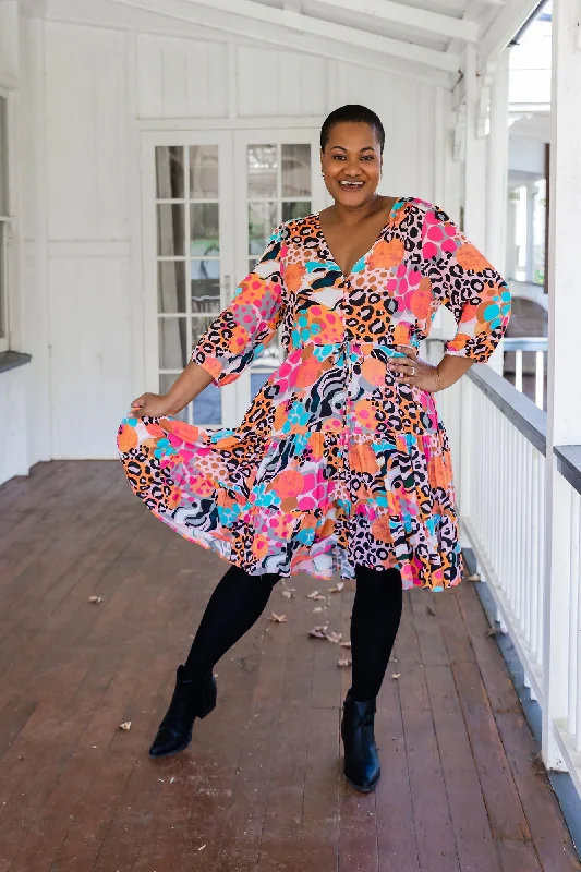 Ziggy Tiered Dress in Kasey Rainbow Winter Fierce