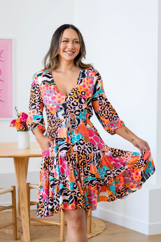 Ziggy Tiered Dress in Kasey Rainbow Winter Fierce