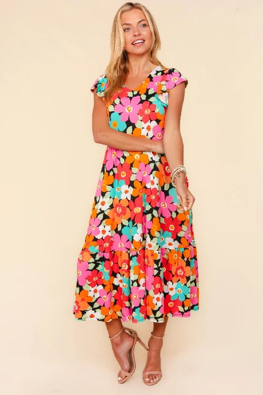 Floral Midi Dress with Side Pockets