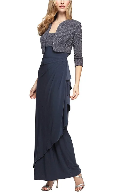 Glitter Jacquard Knit & Matte Jersey Gown with Bolero Jacket