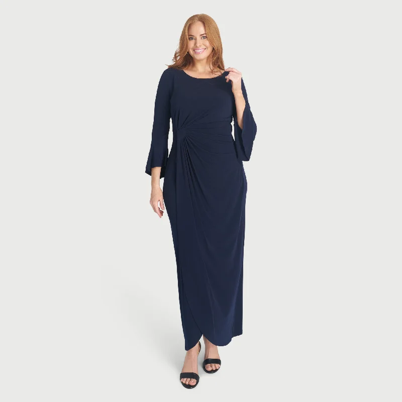 Lisa 2.0 Floor Length Navy Faux Wrap Dress