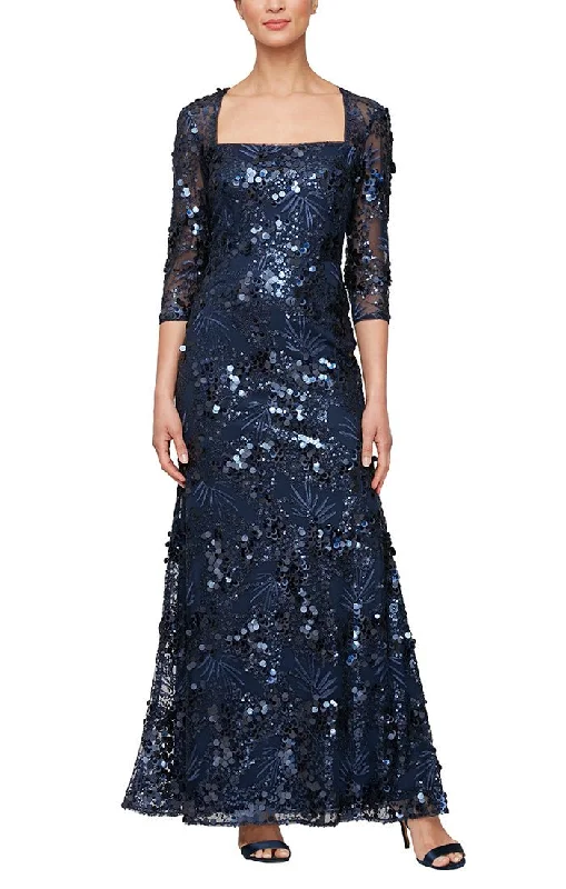 Long Square Neck Fit and Flare Sequin Dress