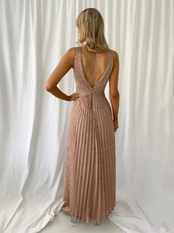 Madisson Pleated Maxi Glitter Dress - Rose